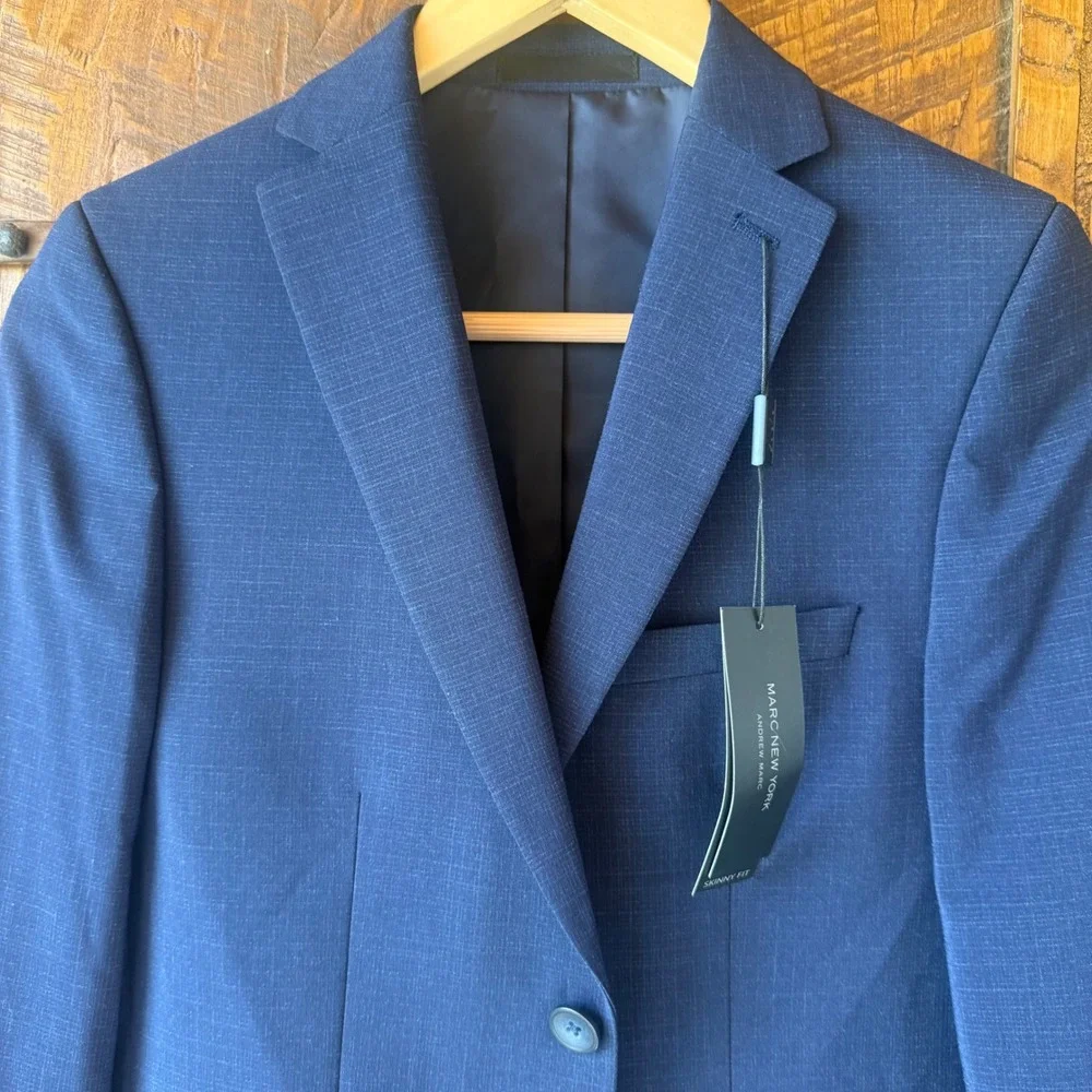 Marc New York Suit Jacket Mens 14 SK Blue Skinny Fit Stretch Blazer NWT